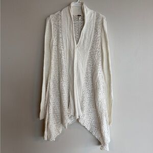 Free People Ivory Long Waterfall Front Long Sleeve Lightweight Knit Cardigan S